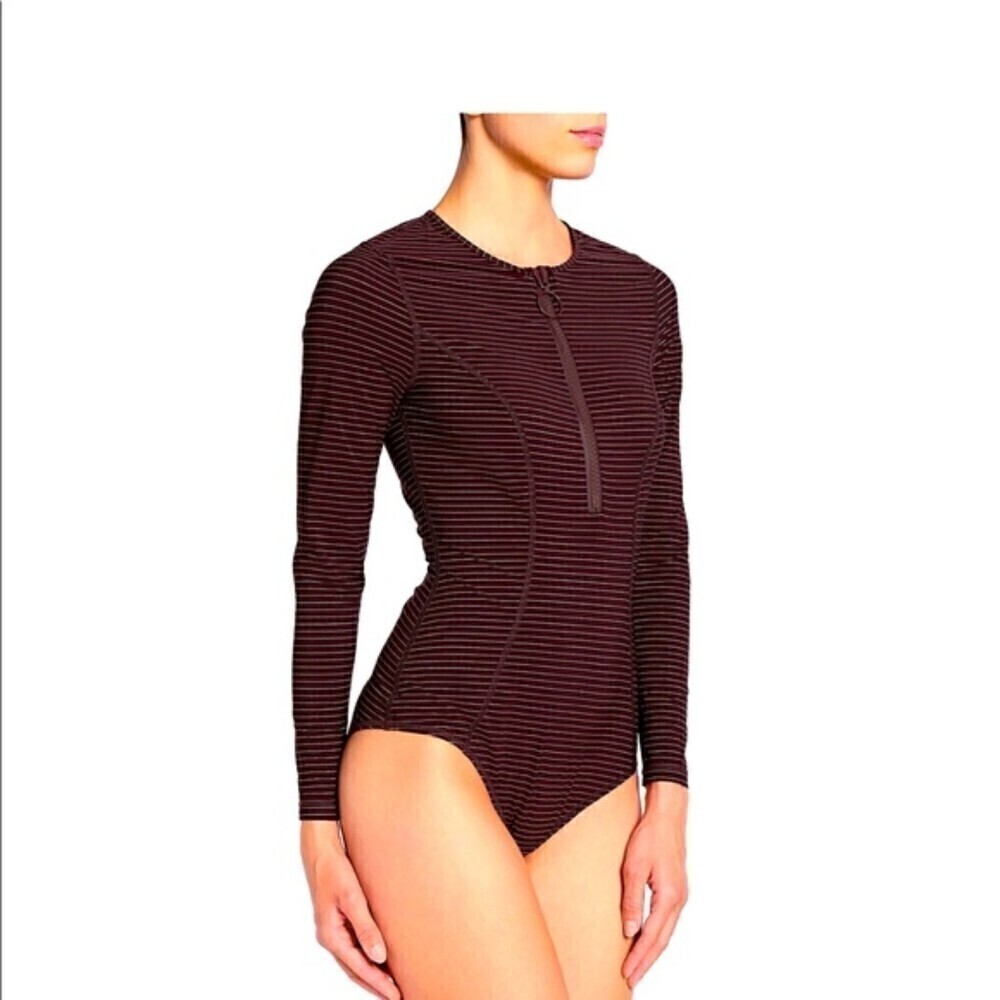 NEW Zimmermann Gold Stripe Burgundy Maroon One Piece Bodysuit Swim Size 2-4